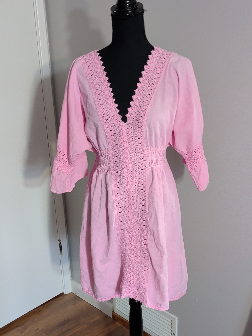 Pink Crochet-Trim Midi Dress - Women